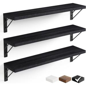 BAYKA 22.4 Inch Long Wall Mounted Floating Shelves (Black, Set of 3, 22.4"), 22.4 inches Uniform
