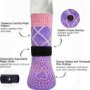 BEAUTYZOO 6PCS Dog Socks to Prevent Licking Paws, Anti Slip Dog Shoes for Hot Pavement Hardwood Floors, Traction Control Toe Grips Boots & Paw Protector for Small Medium Large Senior Dogs, Purple M