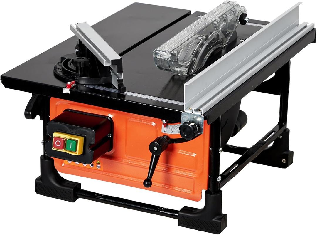 Table Saw for Jobsite, 8-inch 6.7-Amp Copper Motor, Cutting Speed up to 3576RPM, 24T Blade, Compact Portable Table Saw Kit with Sliding Miter Gauge DIY Woodworking and Furniture Making, Orange