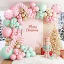 140PCS Christmas Balloon Arch Garland Kit with Pink Green Champange Cane Candy Balloons for Xmas Party Backdrop, Holiday Birthday Decorations, Winter or Snow Theme Baby Shower