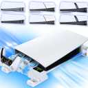 PS5/Slim/Pro Horizontal Stand with Cooling Fan & Charger for Original & Edge Controllers, Scalable Design PS5 Accessories Base with EVA Foams for All PS 5 Disc & Digital, PS 5 Sideways Stand White