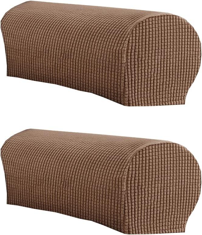 LINGXIYA Soft Stretch Plush Armrest Cover, Spandex Armrest Covers for Chairs/Sofas, Couch Arm Cover, Furniture Protector Armchair Slipcovers for Recliner, Set of 2 (Brown)