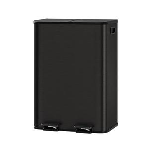 2 x 8 gal Stainless Steel Double Trash Can with Lid for Kitchen, Large Dual Trash and Recycle Bin Combo, Step-on Kitchen Metal Garbage Cans, PP Inner Buckets, Liner Rim, Matte Black