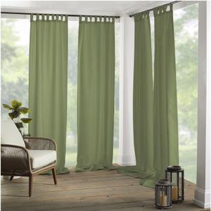Elrene Home Fashions Matine Weatherproof Tab-Top Indoor/Outdoor Solid Color Curtain Panel for Porch, Pergola, Patio, Deck, 52W x 95L, Green