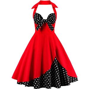Women Vintage 1950s Rockabilly Swing Dress 50s Pinup Retro Hepburn Style A-Line Halterneck Floral Dresses, L