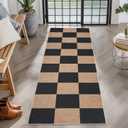 GarveeHome Checkered Easy Jute Runner Rug 2x6 Non-Slip Machine Washable Stain Resistant Indoor Outdoor Rugs for Living Room, Bedroom, Kitchen, Dining, Patio - Farmhouse Style Black Tan