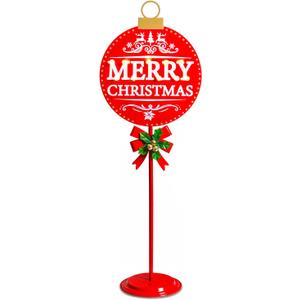 Vigdur Merry Christmas Sign - 34" Lighted Metal Holiday Ball Decoration Battery Operated with Timer, Christmas Yard Decorations for Indoor Outdoor Yard Lawn Party Holiday Dcor