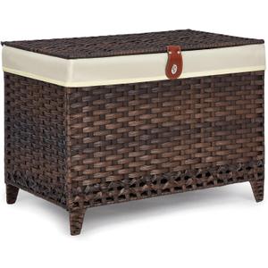 Wicker Storage Basket with Lid,Rattan Shelf Basket with Removable Liner Bag,160L Storage Bin,Storage Trunk with Heightened Feet,Storage Container for Wardrobe,Home Organizer (17.7 x 29.9 x 20.46 Inches, Brown)