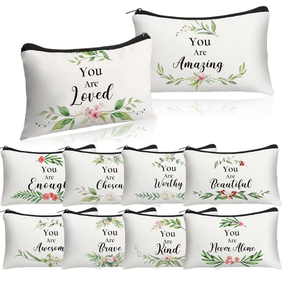 Hillban 10 Pcs Mother's Day Bulk Gifts Inspirational Cosmetic Bag for Women Christian Gifts for Church Mother's Day Bible Verse Makeup Bag Travel Pouch for Mom Group(Classic,White)