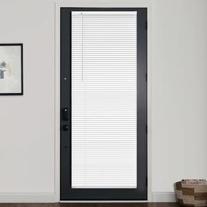 LazBlinds 1" Vinyl Mini Blinds for Doors, Cordless French Door Blinds for Privacy, Light Filtering Privacy Horizontal Shades for Front Door Patio Sidelight Glass Door, 25" W x 70" H, White