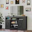 RoyalCraft Farmhouse TV Stand with Sliding Barn Door for TVs up to 65+ Inch, 34" Tall Entertainment Center, Wood Media Console Storage Cabinet for Bedroom, Living Room, Black