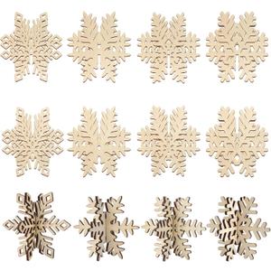 COCHIE DIY 3D Snowflake Wood Crafts to Paint, Paintable Unfinished Wooden Slices for Craft, Winter Snowflakes Cutouts Ornaments for Painting Decorations (24 PCS)
