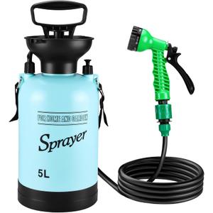 Vevitts Portable Pressure Sprayer Shower 5L for Camping with 7 Spray Modes, Hand Press Camping Shower with Hose and Shower Head, Hiking Traveling Shower Garden Sprayer Pet Shower Blue