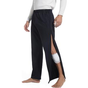 Men's Tear Away Pants Post Surgery Breakaway Sweatpants, Full Zipper Legs Open Bottom with Deep Pockets, L