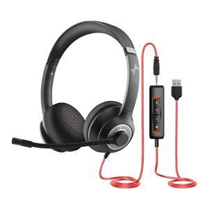 USB Headset with Microphone for PC, On-Ear Computer Laptop Headphones with Noise Cancelling Microphone in-line Control for Home Office Online Class Skype Zoom (USB+3.5mm, Black)