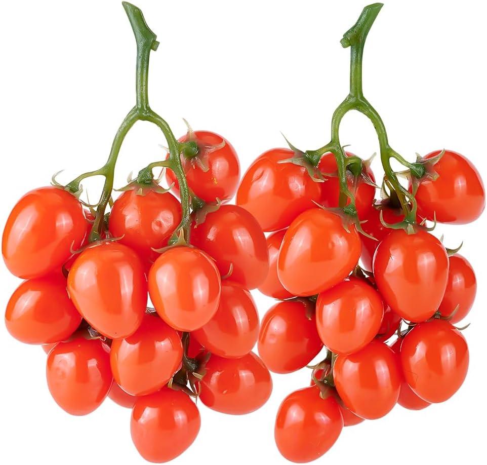 PH PandaHall 2 Pack Artificial Cherry Tomatoes 6.1 inch Long Artificial Fruit Lifelike Simulation Tomato Red Tomatoes Decoration Faux Fruit Props for Home Kitchen Cabinet Party Pretending Prop