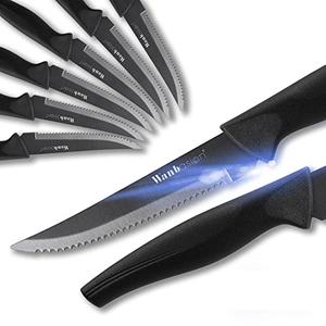 Wanbasion Black Steak Knives Set, Steak Knife Set Dishwasher Safe, Sharp Steak Knives Set for Kitchen with Ergonomic Handles, Black