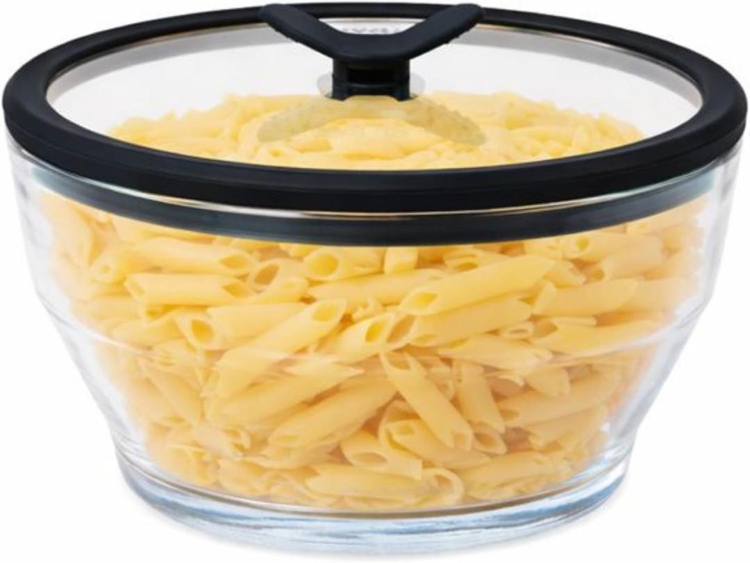 Anyday 8 Cup Glass Microwave Pasta Cooker - BPA Free & Plastic Free Microwave Spaghetti Cooker - Meal Prep & Glass Cookware | Stackable Airtight Nontoxic Storage Container with Vented Lid (Clear - Black Sesame)