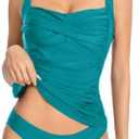 KOKITA Tankini Swimsuits for Women Tummy Control Bathing Suits Halter Ruched Tops Two Piece Swimwear Sets, Size M