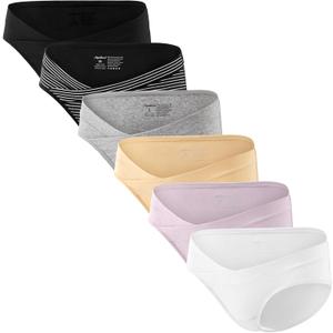 Angelhood 6 Pack Womens Cotton Maternity Underwear,Healthy Maternity Pregnancy Panties Postpartum Mother Under Bump Underwear, S