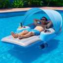 Motorized Pool Float with Canopy, Rechargeable Motorized Floats with Cup Holder Dual Motor Heavy Duty Electric Lounger Raft for Adults, Pool, Lake & Party