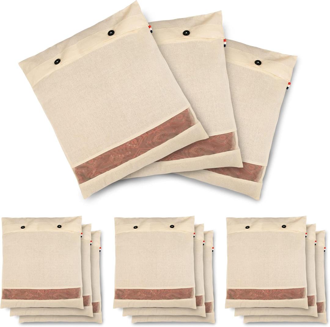 SOLSTICE Cotton Saree Covers, Saree Bags, Clothes Covers for Clothes Storage bag, Travelling, Wardrobe Organizer with Mesh, Window (16 x 14, off White) (Pack of 12)