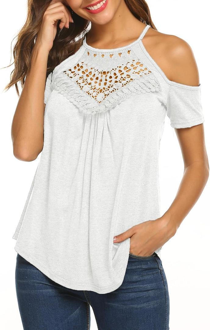 Bluetime Summer Tops for Women Short Sleeve T Shirts Cold Shoulder Casual Tops Tees