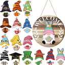 Qunclay Interchangeable Wooden Gnome Decor Holiday Seasonal Gnome Decorations with Magnet Pieces and Detachable Hats Changeable Welcome Sign for Home (Farmouse)