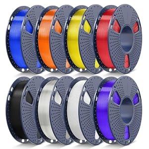 AYO PLA+ Filament Bundle 1.75mm, 3D Printer Filament Bundle Multicolor, Individually Vacuum Packed, 250g Spool, 8 Pack, 2KG in Total, Black+White+Transparent+Clear(Blue+Red+Orange+Yellow+Purple)