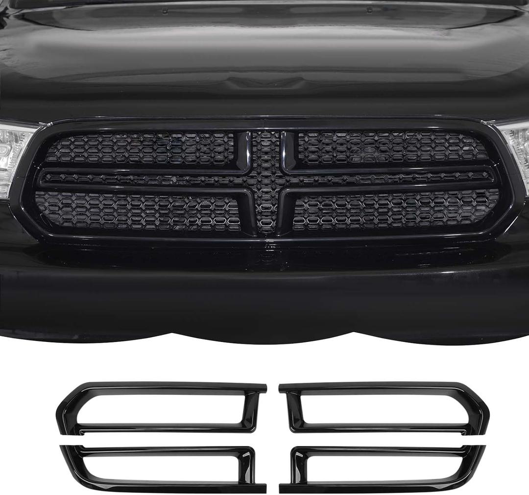 Front Grille Inserts Trim Cover Grill Frame Decoration Exterior Accessories Compatible with Dodge Durango 2014-2020,Black