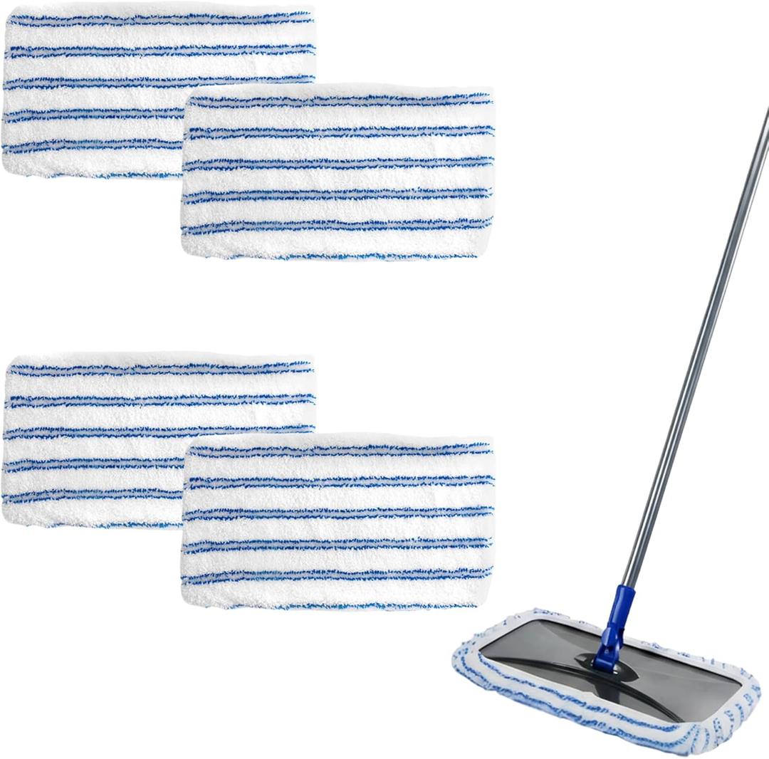4 Pack Reusable Microfiber Mop Pads Compatible with Hardwood Floor, 158inch Replacement Mop Pads, Refills for Wet and Dry Use Floor Cleaning