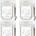 LANDNEOO 4 Pack Overnight Oats Containers with Lids and Spoons, 16 oz Glass Mason Jars with Airtight Lids, Overnight Oats Jars for Milk, Cereal, Fruit-White