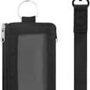 ID Badge Holder with Wrist Lanyard for Teacher, Double-Sided Zippered Pocket, Detachable Lanyard, Key Ring, Metal Clasp, Clear ID Card Window, RFID Blocking Wallet, Black