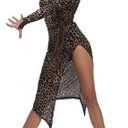 Latin Dance Tango Salsa Dress for Women, Leopard Print Flamenco Samba Dance Costumes for Competition (Large)