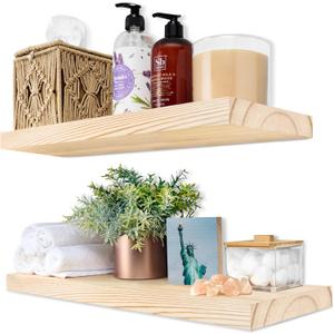 Sorbus Wood Floating Shelves for Wall - 16 Solid Wood Shelves for Bathroom Decor, Books, Bedroom & Living Room - Set of 2 Natural Wall Mounted Kitchen Shelves - Durable Solid Pine