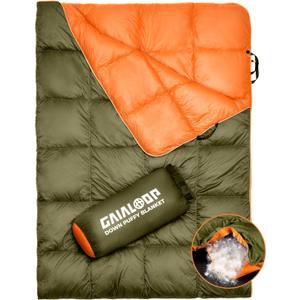 Down Puffy Blanket for Car Camping Outdoor Travel Backpacking, Duck Down Lightweight Portable Soft Warm Cozy Camping Blanket Quilt, 53"x78", Olive Green