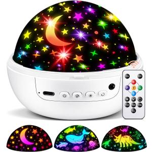 COOLNIGHT Boy Room Decor, 93 Lighting+3 Films Toddler Room Decor, Remote+Dimmable+360 Slient Nightlight for Baby Nursery, Starry Night Light Up Toys, Moon Projector (White)