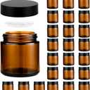 4 oz Reusable Amber Glass Container Jars 24 Pack with Wide-mouth Leak Proof Cap and Inner Pull-On Lid for Travel Storage Makeup, Face Creams, Body Lotions, DIY Crafts or Others