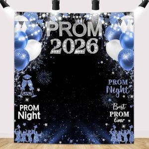 MEHOFOND Prom 2026 Backdrop Blue Graduation Photo Booth Background Banner, Congrats Grad Prom Night Photography Decor for Senior Prom Party 70.9x78.7in