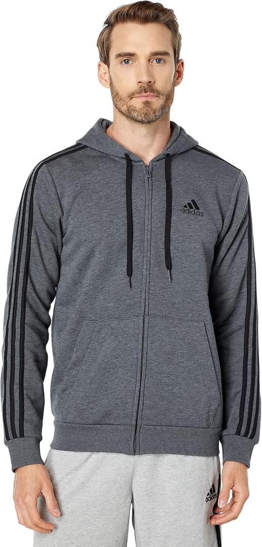 adidas mens Essentials Fleece 3-stripes Full-zip Hoodie Jacket, Dark Grey Heather, Small US