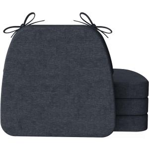 AAAAAcessories D-Shaped Chair Cushions, 2" Thick Dining Chair Pads with Ties and Removable, Machine-Washable Cover, 17" x 16", Set of 4, Charcoal Gray