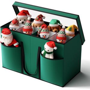 Christmas Figurine Storage Box & Nutcracker Storage Containers with Visible Lid and Cardboard Dividers, Keeps 8 Holiday 15"-Figurine Collectibles, Xmas Decoration Storage Bag, 600D Oxford / Green