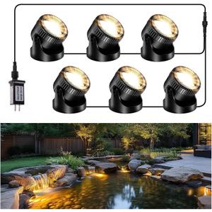 POPOSOAP Pond Lights, 6-in-1 Warm White Underwater Pond Lights, IP68 Waterproof LED Landscape Spotlights for for Pond, Garden, Patio, Fountain, Pool, Waterfall Decoration(6 Head Lamps)