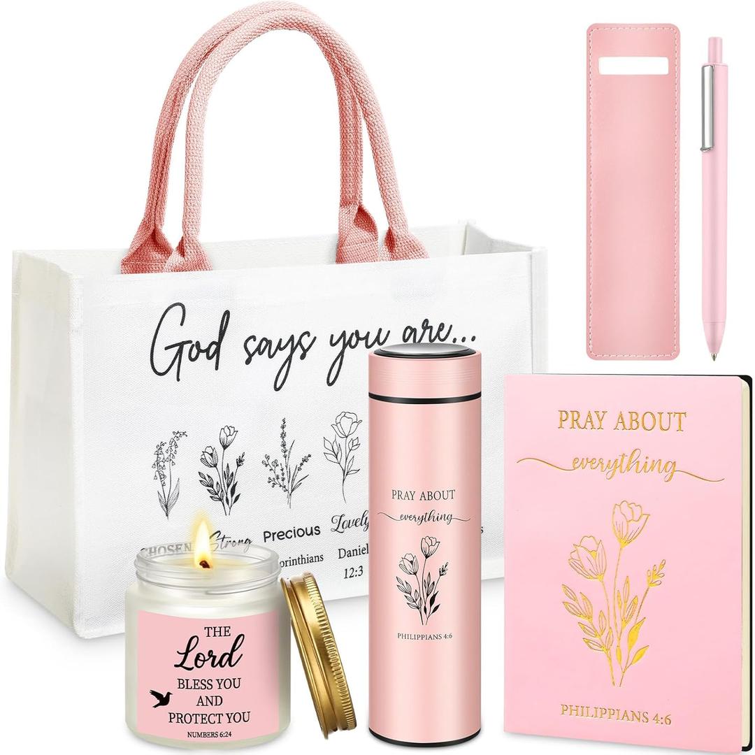 Thenshop 6 Pcs Mother's Day Christian Gift Set for Women Faith, Inspirational Religious Gifts for Women, Catholic Christmas Birthday Gifts for Women Friends, Mother, Sister, Wife(Pink,Bible)