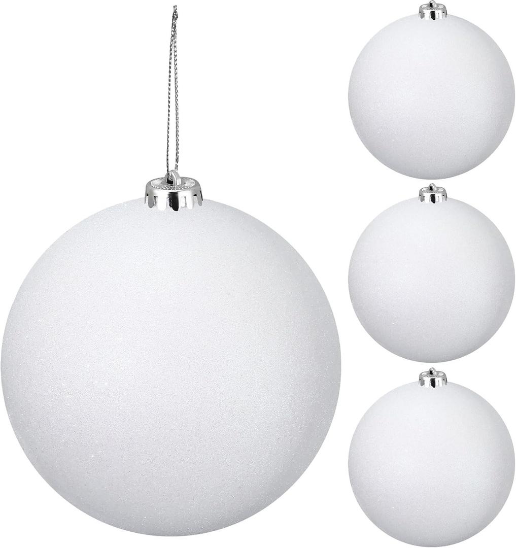 Liliful 4 Pcs Large Outdoor Christmas Ornaments Plastic Jumbo Fillable Balls Ornament Big Xmas Tree Hanging Decoration for Home Outside Holiday Lawn Yard Party (Glitter White)