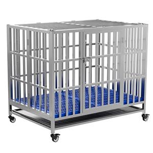 FoQualy Collapsible Stainless Steel Dog Crate, 48"  Size Lockable Wheel, with Tray, Stackable, Heavy Duty, Divider, Indoor and Outdoor