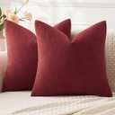 MIULEE Wine Red Couch Pillow Covers 18x18 Inch, Set of 2 Soft Chenille Decorative Square Throw Pillow Covers Farmhouse for Sofa Living Room Bed (18" x 18" (Pack of 2), Wine Red)