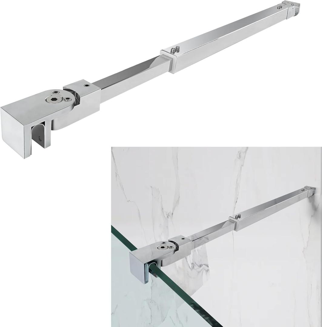 Shower Door Support Bar, Wall-to-Glass Support Arm 450-700mm Long to Fix Frameless Glass Panel, Suitable for 5/16"(8mm) to 3/8"(10mm) Thick Glass Door, Polished Silver