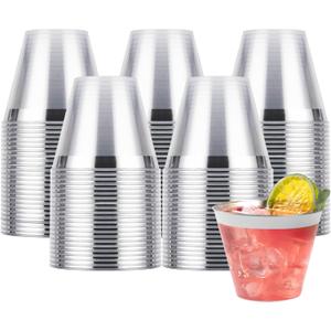 Goodluck 100PCS 9oz Plastic Cups for Party, Disposable Silver Cups, Plastic Cocktail Glasses for Wedding Thanksgiving, Christmas, and Parties