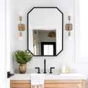 20"x28" Octagon Metal Mirror, Farmhouse Black Bathroom Mirror, Rectangle Wall Mounted Vanity Mirror Hanging for Bedroom Entryway Living Room Farmhouse Horizontal/Vertical